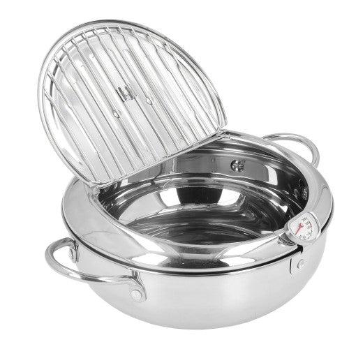 3.4L Tempura Deep Frying Pot, 304 Stainless Steel Deep Fryer Pot with Thermometer, Oil Draining Rack for Tempura, Fries, Fish, Chicken - Toytexx 3.4L Tempura Deep Frying Pot, 304 Stainless Steel Deep Fryer Pot with Thermometer, Oil Draining Rack for Tempura, Fries, Fish, Chicken - Toytexx